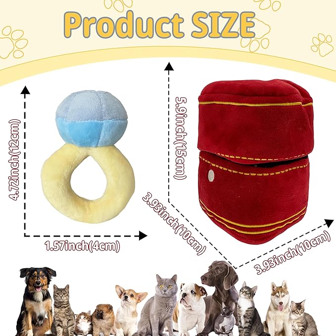 Valentines Dog Wedding Toy Engagement Plush Ring Box for Dog Birthday Gifts, Funny Plush Toys Squeaky Chew for Party Supplies