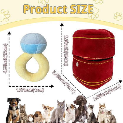 Valentines Dog Wedding Toy Engagement Plush Ring Box for Dog Birthday Gifts, Funny Plush Toys Squeaky Chew for Party Supplies