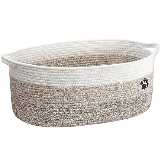 Large Dog Toy Basket, 19.7" X 11" X 7.9" Woven Rope Basket for Toy Storage, Dog Storage Bins with Handles, Gift Baskets Empty for Baby Shower, Mixed-Brown