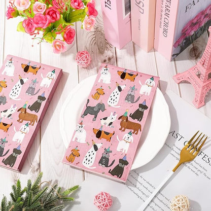 JarThenaAMCS 100Pcs Dog Guest Napkins Pink Disposable Napkins Cute Puppy Dinner Paper Hand Towels for Pet Animal Party Table Bathroom Decor