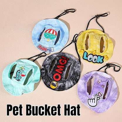 Dog Bucket hat,cat hat, Bucket hat for Dogs with Ear Holes, Bucket hat for Dogs,Hats for Cats,Cat Sun hat Keep Your Pets Sun-Protected, Cool, Stylish and Beautiful. (Green&Pattern, L)