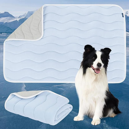 Bedsure Cooling Dog Mat Extra Large - Q-Max>0.4 XL Thin Breathable Cold Crate Pad Indoor for Pets with Chill Cool Fiber and Non-Slip Bottom，Portable Washable Kennel Mat in Outdoor Summer, 41x28, Blue