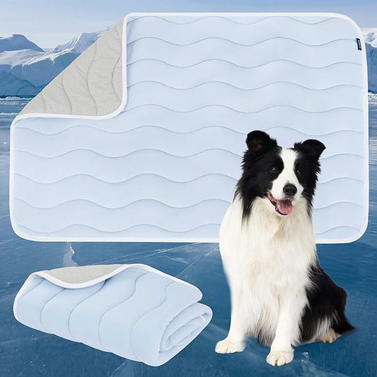 Bedsure Cooling Dog Mat Extra Large - Q-Max>0.4 XL Thin Breathable Cold Crate Pad Indoor for Pets with Chill Cool Fiber and Non-Slip Bottom，Portable Washable Kennel Mat in Outdoor Summer, 41x28, Blue