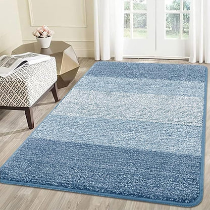 Smiry Dog Door Mat for Muddy Paws, Absorbs Moisture and Dirt, Low-Profile Entryway Mat with Non-Slip Backing, Entry Indoor Outdoor Doormat for Inside Floor (59x35 Inches, Light Blue, Striped)