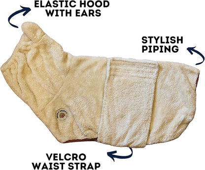 DERPYCHAPPY Premium Dog Towel Robe & Dog Bathrobe for Drying Dogs Made in Korea | Super Absorbent Quick & Adjustable Microfiber Bath Towel for Cats & Puppy Robes After Bath | Soft Warm Coat (Beige M)