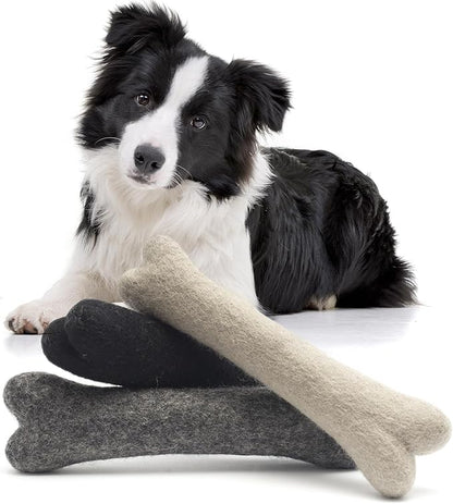 Glaciart One Felted Wool Dog Chew Bone (3 Pcs)| Durable for Puppy Chew for Teething & Dog Teeth Cleaning | Pet Toys Fetch Games & for Anxiety/Boredom | Great for Small or Medium