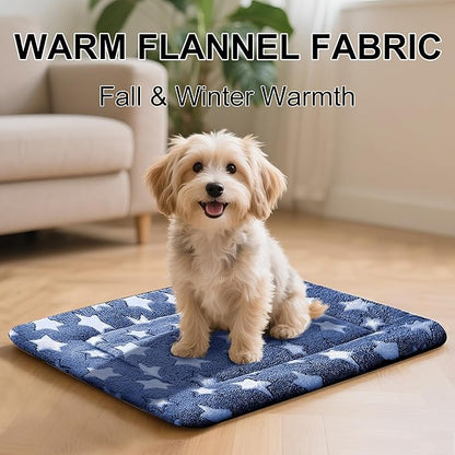 Dog Bed Mat - Comfortable Dog Kennel Pad, Multi-Purpose Crate Bed Mats for Dogs & Cats (NavyBlue&Stars, 24.0" L x 18.0" W x 1.5" Th)