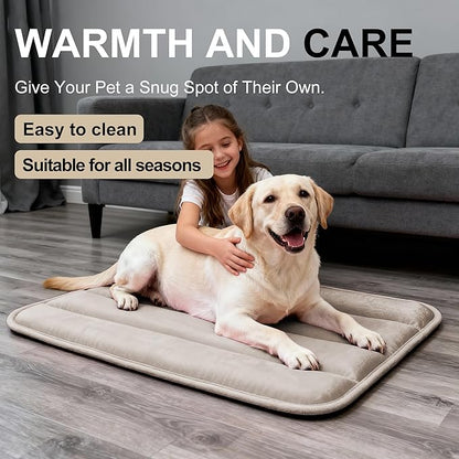 Dog Bed Mat, Reversible Dog Crate Pad with Washable Kennel Mat and Soft Foam, Flat Pet Bed for Dogs & Cats, for Crates Carriers & Travel (Light Brown, 34" L*20" W*1.5" Th)