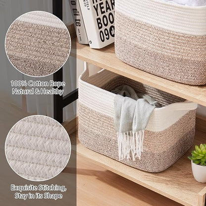 Storage Basket for Organizing, Woven Baskets for Storage, Rectangle Decorative Baskets for Shleves, Closet, Toys, Books, Nursery Organizer Bins - Pack of 3 (Gradient Yellow, 13"x9.85"x8.7")