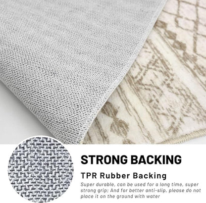KUTA Moroccan Runner Rug 2x6 Non-Slip Vintage Beige Boho Hallway Kitchen Rugs Ultra Soft Print Distressed Geometric Runners for Hallways, Entryway Bedroom Laundry