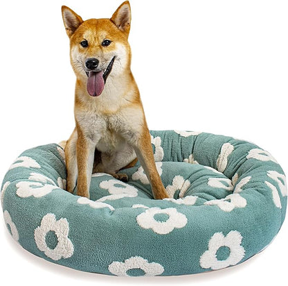 31 Inch Calming Dog Bed for Medium Dogs, Round Anti-Anxiety Warm Bed, Soft Cozy Anti-Slip Donut Washable Pet Bed, Fits up to 50 lbs Pets