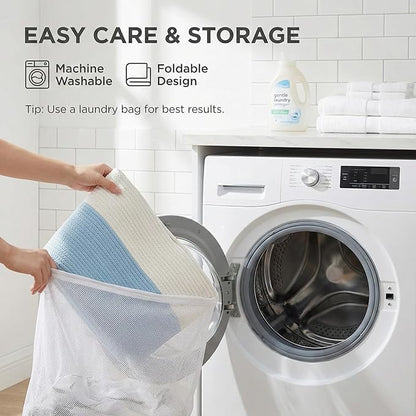 65L Extra Large Blanket Basket for Living Room - Woven Cotton Rope Laundry Hamper with Reinforced Handles - Storage Bin for Pillows, Comforters & Toys - Machine Washable,White&Blue