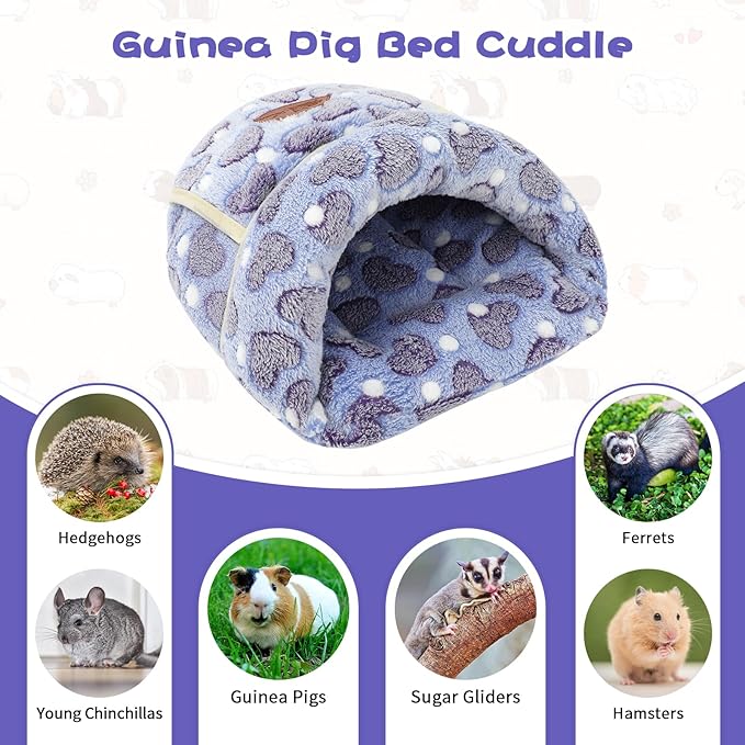 YUEPET Guinea Pig Bed Cuddle Cave Warm Fleece Cozy House Bedding Sleeping Cushion Cage Nest for Small Animal Squirrel Chinchilla Hedgehog Cage Accessories(Purple Heart