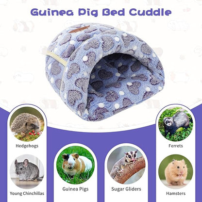 YUEPET Guinea Pig Bed Cuddle Cave Warm Fleece Cozy House Bedding Sleeping Cushion Cage Nest for Small Animal Squirrel Chinchilla Hedgehog Cage Accessories(Purple Heart