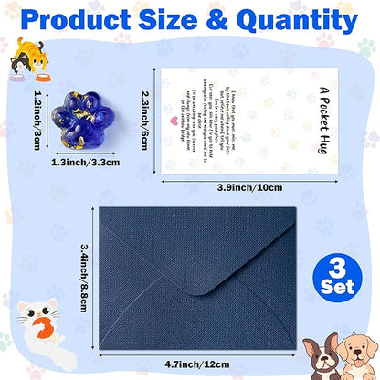Loss of Pet Sympathy Gift - 3 Pack Glitter Blue Mini Paw Pocket Hug Toy with Memorial Card Envelope Remembrance Bereavement Gift Loss of Dog Cat Sympathy Favor Pet Lovers Stress Relief Toy