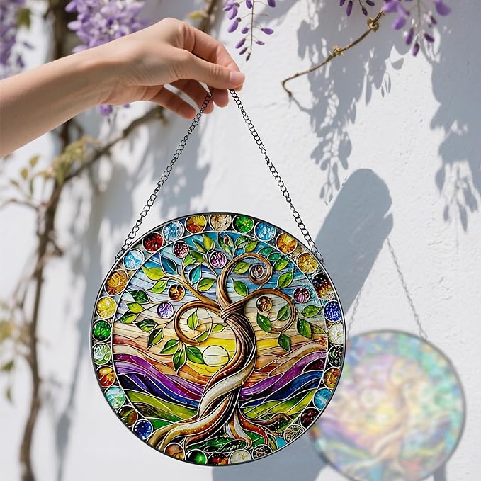 8″ Tree of Life Suncatcher, Stained Glass Window Hanging & Ornament, Boho Decor, Holiday & Christmas Ornaments | Gifts for Christmas, Holiday Presents, Gift Exchange, Gift Ideas
