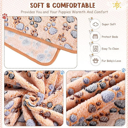 Tatuo 4 Pcs Dog Blanket for Pet Cat Blankets Indoor Puppy Teething Stuff Toys Paw Print Fleece Soft Blanket Sleep Mat for Guinea Pig Cage(White, Coffee, Pink, Purple,Large(36 x 36 Inch),Square)