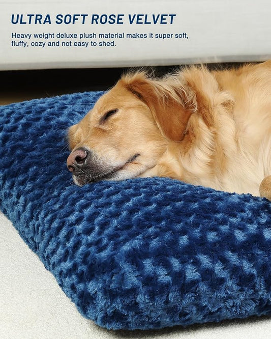 KSIIA Washable Dog Bed Comfy Dog Crate Pad Deluxe Plush Pet Bed Non-Slip Kennel Pad for Jumbo Dogs, 47" x 29", Blue