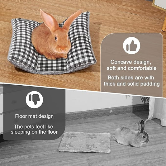 Rabbit Bed 15"X14"Thickened and Soft Bunny Bed Washable Cuddle Cushion Plush Mat Double-Sided Plush Small Pet Flop Mat Cotton Pillow for Rabbit