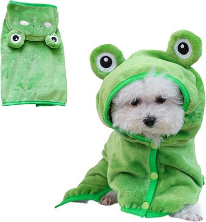 Dog Bathrobe with Hood Super Absorbent Soft Quick Drying Towel Wrap Adjustable Puppy Cat Bath Robe Towel for Cold Weather Beach Pool (Green Frog, Large)