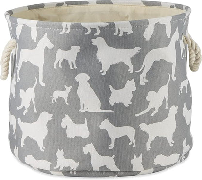 Bone Dry Pet Storage Collection Collapsible Bin, Small Round, 9x12", Gray Dog Show Print