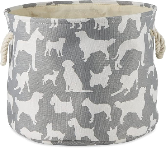 Bone Dry Pet Storage Collection Collapsible Bin, Medium Round, 12x15, Gray Dog Show Print
