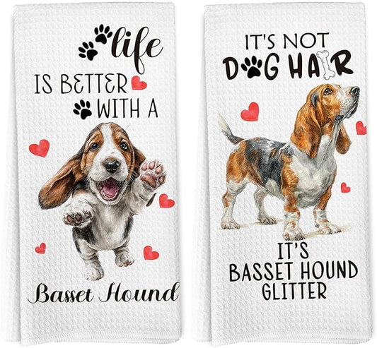 Basset Hound Gifts Kitchen Towels Set of 2, Funny Dog Hand Towels for Bathroom Kitchen Decor, Basset Hound Gifts for Women Dog Owners, Gift forDog Lovers Moms Dishcloths Dish Towel 16X24 Inches