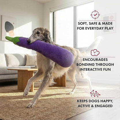 Pet Lou 29 Inch Eggplant Plush Dog Toy for Soft Chewers, Extra-Long Squeaky & Crinkle Dog Toy, Super Soft Stuffed Anti-Boredom Pet Plush Toy