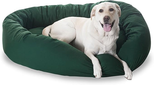 Majestic Pet 52 Inch Bagel Calming Dog Bed Washable – Cozy Soft Round Dog Bed with Spine Support for Dogs to Rest their Head - Fluffy Donut Dog Bed 52x35x11 (Inch) - Round Pet Bed X-Large – Green