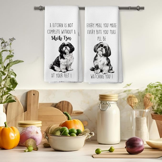 Shih Tzu Dog Kitchen Towels Set of 2, Funny Dog Kitchen Decor, Dogs Gifts for Women Men Hand Towel, Pet Owner Gift Decorative Tea Towels Dish Towel 16x24 Inch
