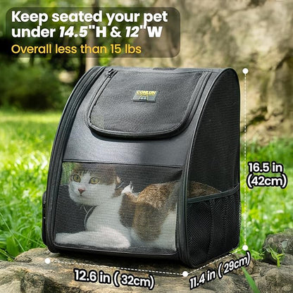 Conlun Cat Backpack Carrier for Small Dogs and Cats Fit Up to 15 Lbs,Small Dog Backpack, Foldable with 3-Side Mesh Windows, Pet Carrier for Travel & Hiking Friendly，Black
