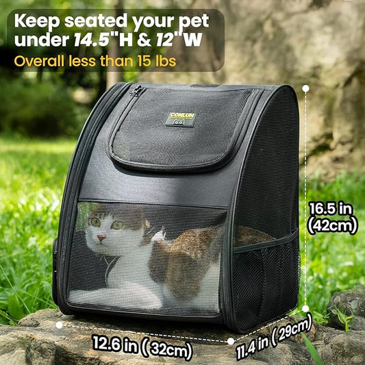 Conlun Cat Backpack Carrier for Small Dogs and Cats Fit Up to 15 Lbs,Small Dog Backpack, Foldable with 3-Side Mesh Windows, Pet Carrier for Travel & Hiking Friendly，Black