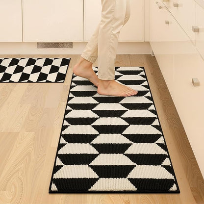 GRANNY SAYS Kitchen Rugs 2 Piece Non Skid Washable Absorbent Resist Dirt Kitchen Mats for Floor, Comfort Standing Mats Front of Sink Rugs Durable Polypropylene 47" x 20" + 32" x 20", Black