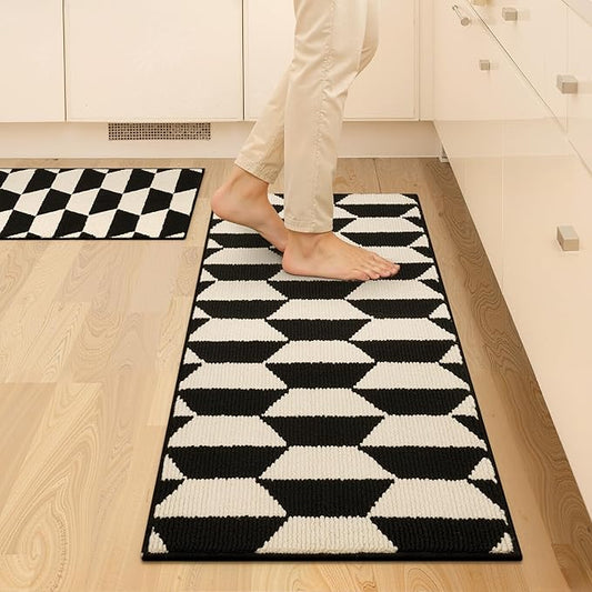 GRANNY SAYS Kitchen Rugs 2 Piece Non Skid Washable Absorbent Resist Dirt Kitchen Mats for Floor, Comfort Standing Mats Front of Sink Rugs Durable Polypropylene 47" x 20" + 32" x 20", Black