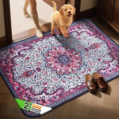 Hompet 2 Pack Super Absorbent Dog Door Mat for Muddy Paws, Washable Pee Pads for Dogs, Reusable Puppy Training Pads, Quick Dry Non-Slip Pet Entryway Rug, Leak-Proof Potty Pad for Indoor Floors 48x60