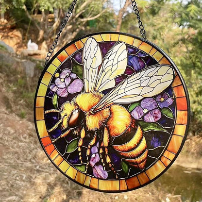 Handcrafted Bee Stained Glass Suncatcher - 7.8 Inch Window Hanging for Home, Kitchen, Porch, Terrace, Garden & Farmhouse - Perfect Mother's Day, Easter & Birthday Gift for Mom & Teachers