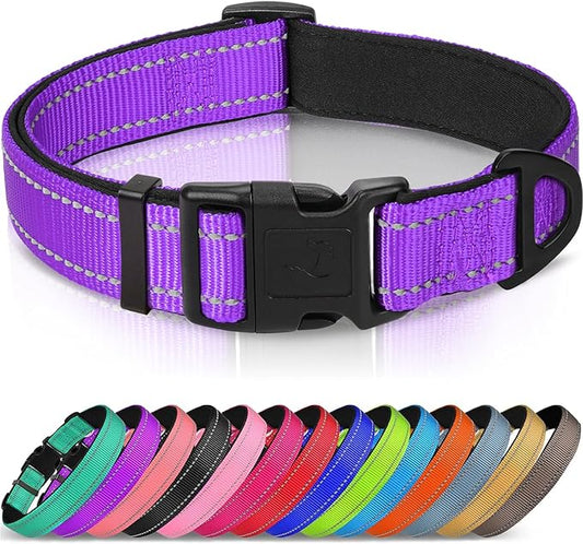 Joytale Reflective Dog Collar, Soft Neoprene Padded, Metal D-Ring, Nylon Pet Collar Adjustable for Puppy and Small Dogs, Purple, XS