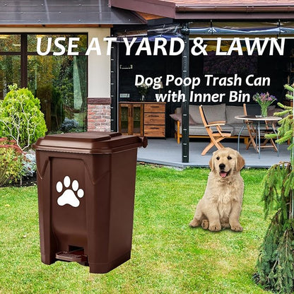tebiete Dog Poop Trash Can Outdoors Pet Waste Station with Lid Dog Waste Disposal Container with Removable Inner Bin Bucket Hands-Free Pedal Garden Yard Home with Waste Bags, Brown