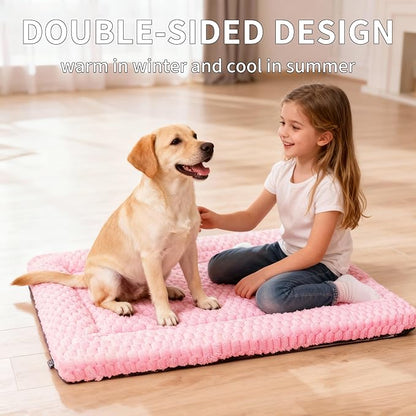 Dog Bed Mat,Reversible & Ultra Soft Kennel Pad-Machine Washable Pet Bed for Dogs & Cats-All-Weather Crate Liner for Crates,Carriers & Travel (Pink, 30" L x 20" W x 1.5" Th)