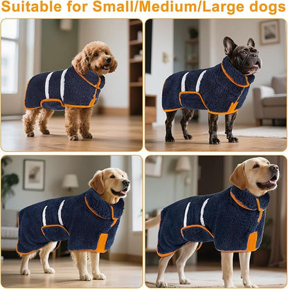 Bienbee Dog Bathrobe, Quick Drying Super Absorbent Dog Robes for After Bath, Warm Keeping Dogs Towel, Dogs Bath Supplies, Navy Blue M