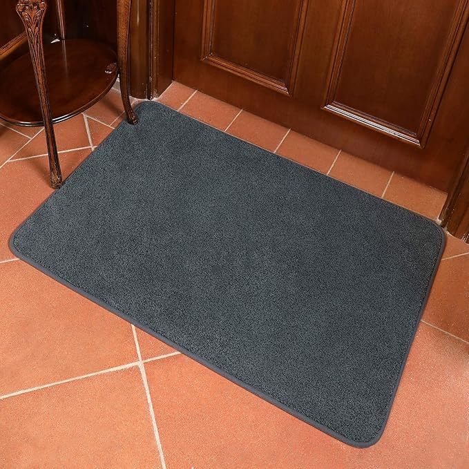 ITSOFT Dirt Trapper Indoor Door Mat & Entrance Rug for Wet Muddy Shoes and Pet Paws, Non-Slip Machine Washable, Shoe Scraper, Absorbent Welcome Dog Mat for Front Door, Entry Way (35x24, Gray)