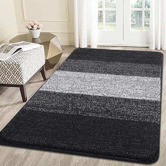 Smiry Dog Door Mat for Muddy Paws, Absorbs Moisture and Dirt, Low-Profile Entryway Mat with Non-Slip Backing, Entry Indoor Outdoor Doormat for Inside Floor (59x35 Inches, Black, Striped)