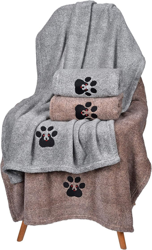 Dog Towel - Pack of 4 - Super Absorbent Soft Microfiber Pet Bath Grooming Towels for Drying Dogs and Other Pets (M-36" * 28", 2Grey and 2Brown)