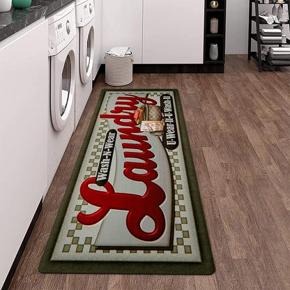 Pauwer Laundry Room Rug Runner 20"x60" Waterproof Rubber Laundry Mat Non Slip Kitchen Mats for Floor Washable Floor Mat Runner Rug for Farmhouse Mudroom Washroom Bathroom Decor