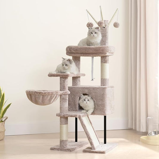 Gitelsnour Cat Tree for Indoor Cats, Cat Tower with Scratching Post for Small Cats and Kittens, Cat House with Removable Top Platform and Fluffy Balls, Hanging Cat Basket, Mushroom GCT006SMU