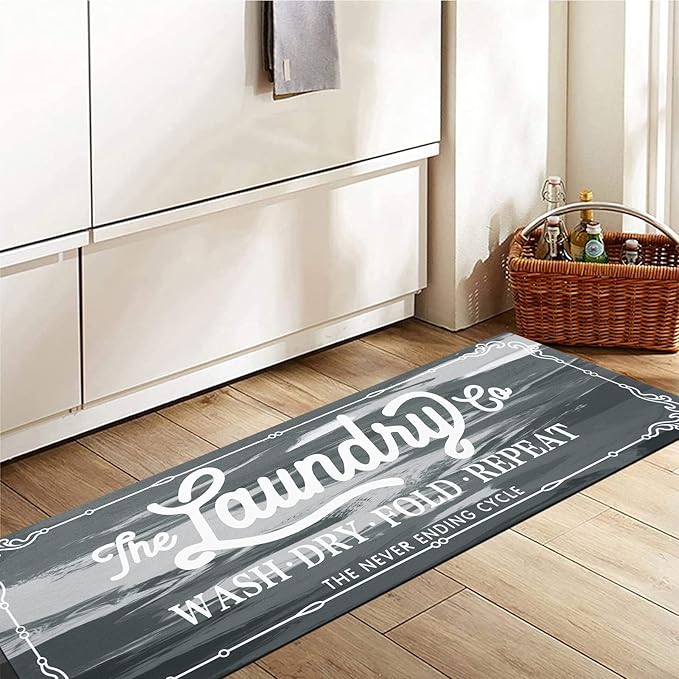 Pauwer Laundry Room Rug Runner 20"x60" Waterproof Rubber Laundry Mat Non Slip Kitchen Mats for Floor Washable Floor Mat Runner Rug for Farmhouse Mudroom Washroom Bathroom Decor