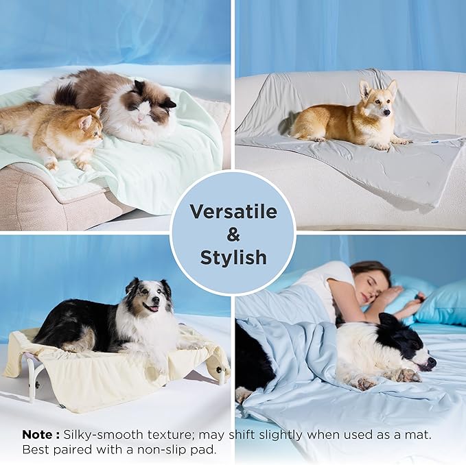 Bedsure Cooling Blanket for Bed with Breathable Air-Core Fill Q-MAX>0.4 - Lightweight Pet Cat Throw Cold Blanket Washable for Summer，Soft Dog Cooling Mat for Couch, Pale Jade, 60x80