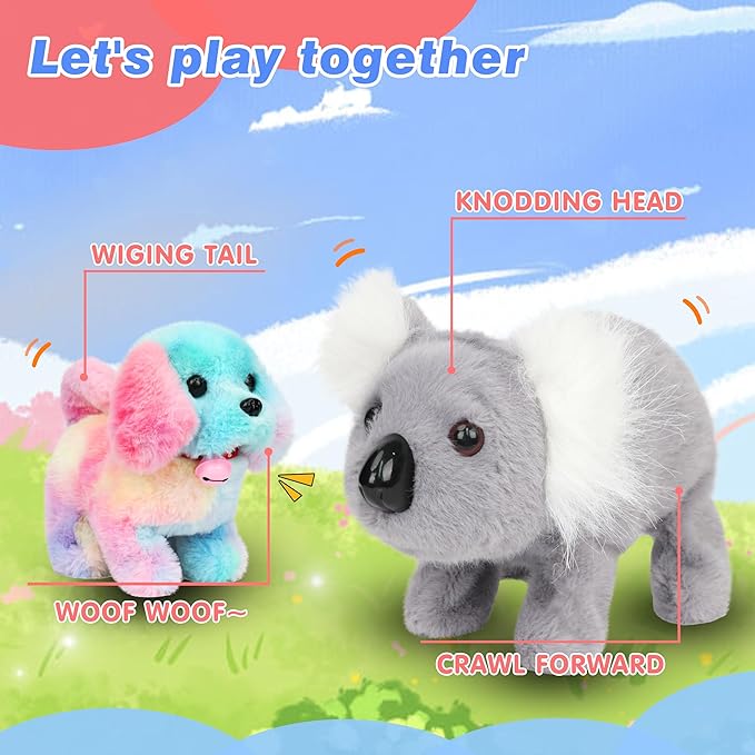 Hopearl Walking Koala Interactive Crawling Wild Animal Electronic Plush Toy Animated Gifts for Toddlers Birthday, Gray, 8''