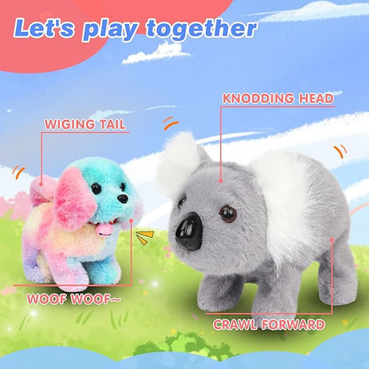 Hopearl Walking Koala Interactive Crawling Wild Animal Electronic Plush Toy Animated Gifts for Toddlers Birthday, Gray, 8''