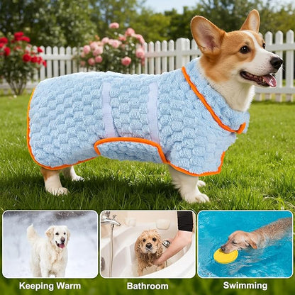 Glittme Dog Bathrobe for Drying Dogs, Super Absorbent Fleece Dog Towel Robe, Adjustable Dry Coat for Large Medium Small Dogs, Warm Pet Drying Vest for After Bath, Swimming, Muddy Walks & Car Travel